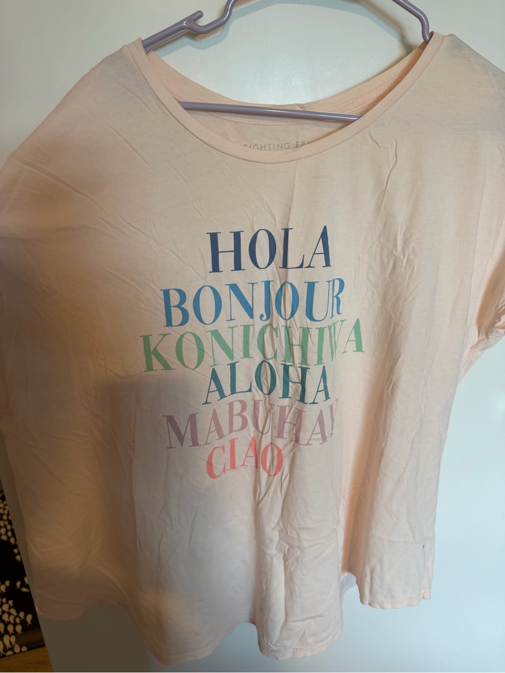Fighting Eel Women’s Graphic Tee – Light Peach Multicolor Greetings